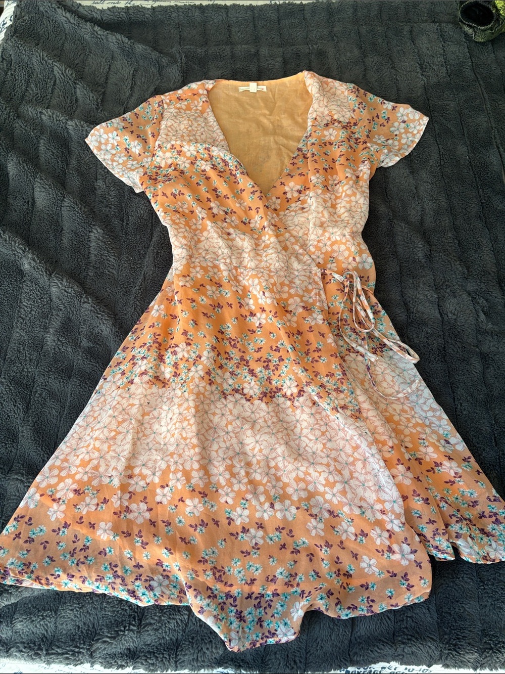 Le Lis Orange Floral Wrap Dress with Tie Waist